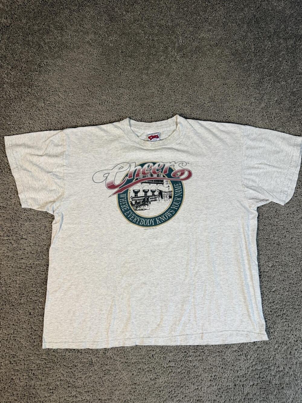 Vintage Cheers Shirt Mens XL Gray Graphic Crew Neck Cotton Relaxed Fit 2000s
